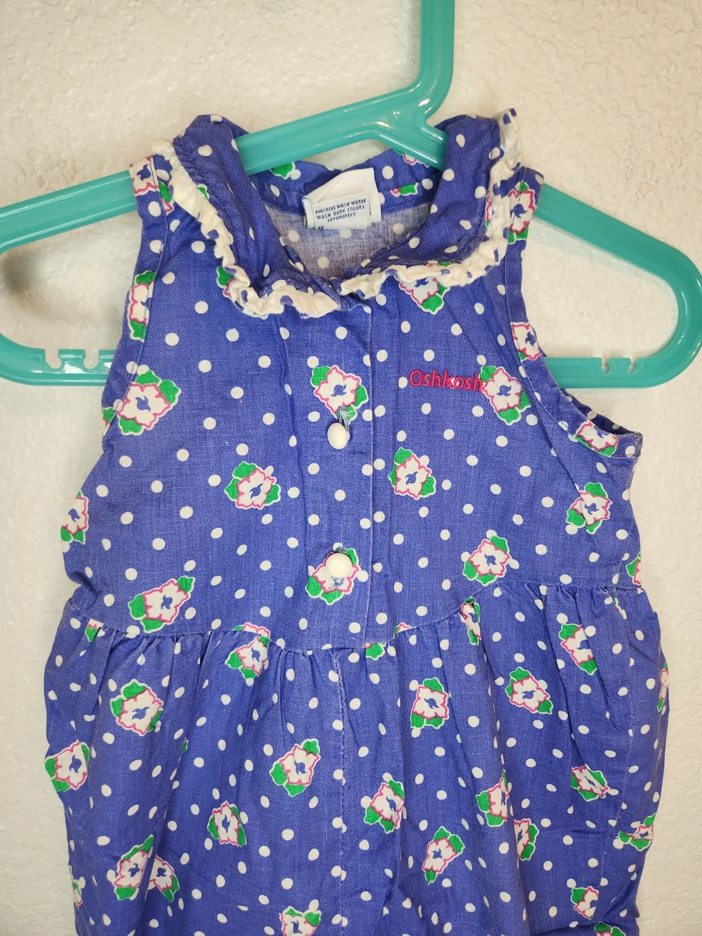 Vintage OshKosh B’gosh Girls 18m Floral Romper 90s USA Purple FloralPolka dot